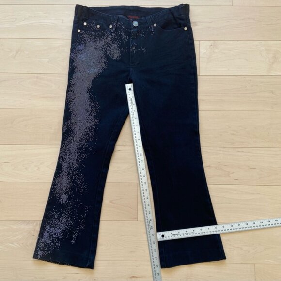 Simon Chang women black beaded jeans straight leg mid rise silver studs size 6 - Picture 12 of 14
